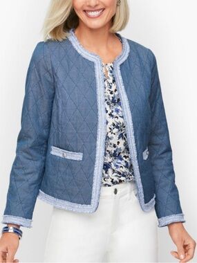 Talbots Quilted Blue Chambray Jacket Blue